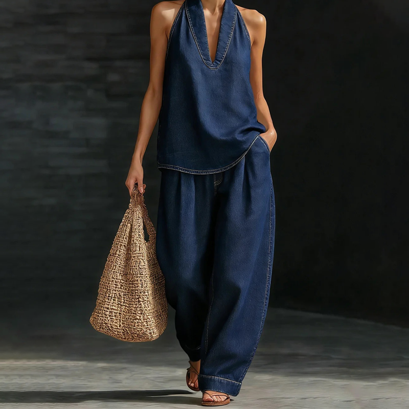 🌸Summer Hot Sale 60% OFF!!🌸Women's Casual Halter Top & Wide-Leg Pants Set