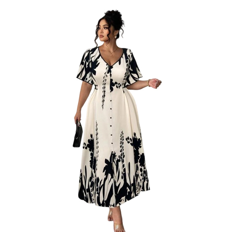 👗 60% OFF NOW! 🌿 Soft Botanical Print V-Neck Midi Dress – Elegant, Lightweight & Versatile for Any Occasion 🌸