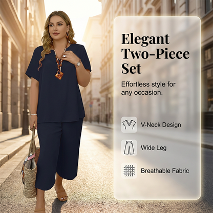 💐LAST DAY SALE 70%OFF!!💕Women's Casual Short Sleeve Top & Wide Leg Pants Set