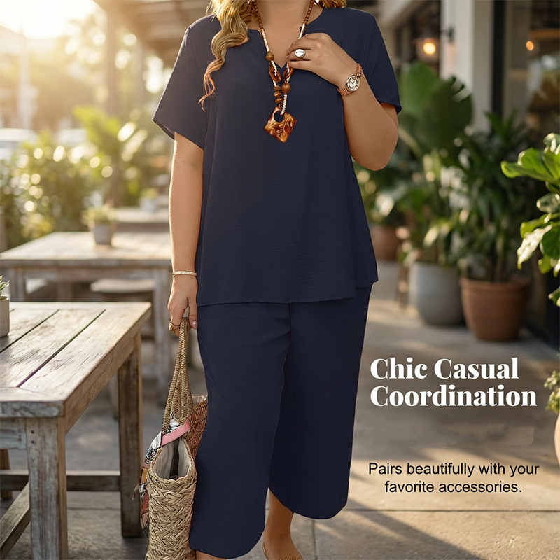 💐LAST DAY SALE 70%OFF!!💕Women's Casual Short Sleeve Top & Wide Leg Pants Set