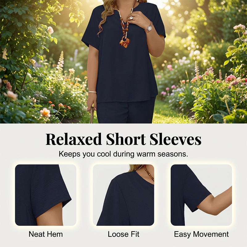 💐LAST DAY SALE 70%OFF!!💕Women's Casual Short Sleeve Top & Wide Leg Pants Set