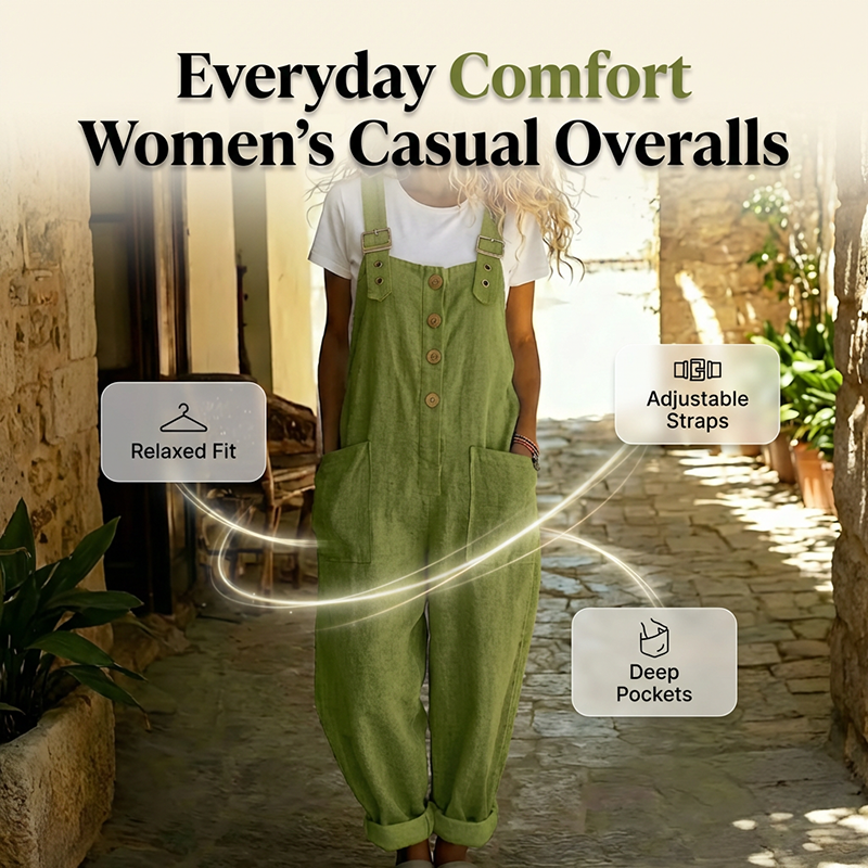 👖 70% OFF NOW! 🌿 Women's Casual Button-Front Overalls – Adjustable Straps, Breathable Fabric & Relaxed Fit ✨