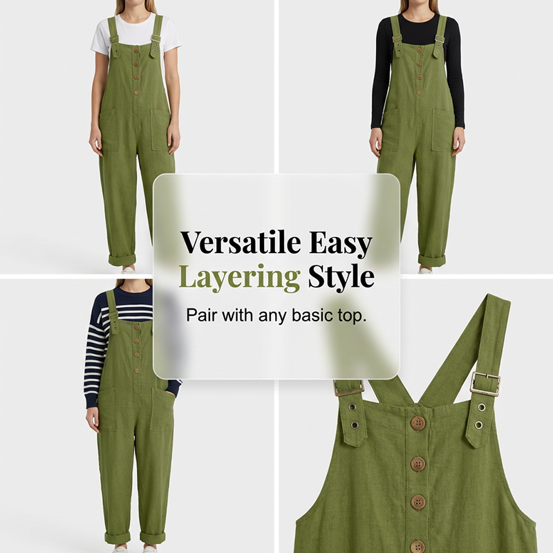 👖 70% OFF NOW! 🌿 Women's Casual Button-Front Overalls – Adjustable Straps, Breathable Fabric & Relaxed Fit ✨