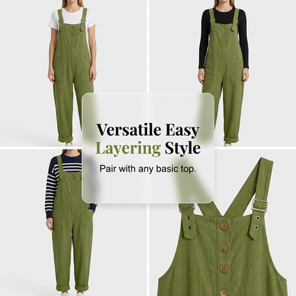 👖 70% OFF NOW! 🌿 Women's Casual Button-Front Overalls – Adjustable Straps, Breathable Fabric & Relaxed Fit ✨
