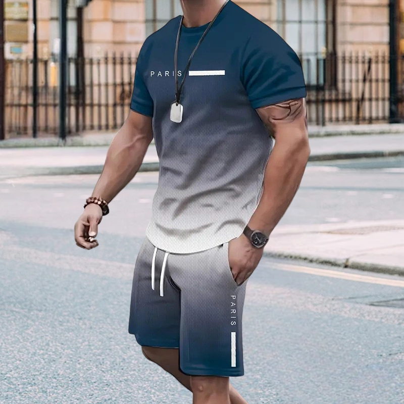 🏆Summer Cool Deal: ONLY ￡15.99!!😎Men's Gradient Color T-Shirt & Shorts Set