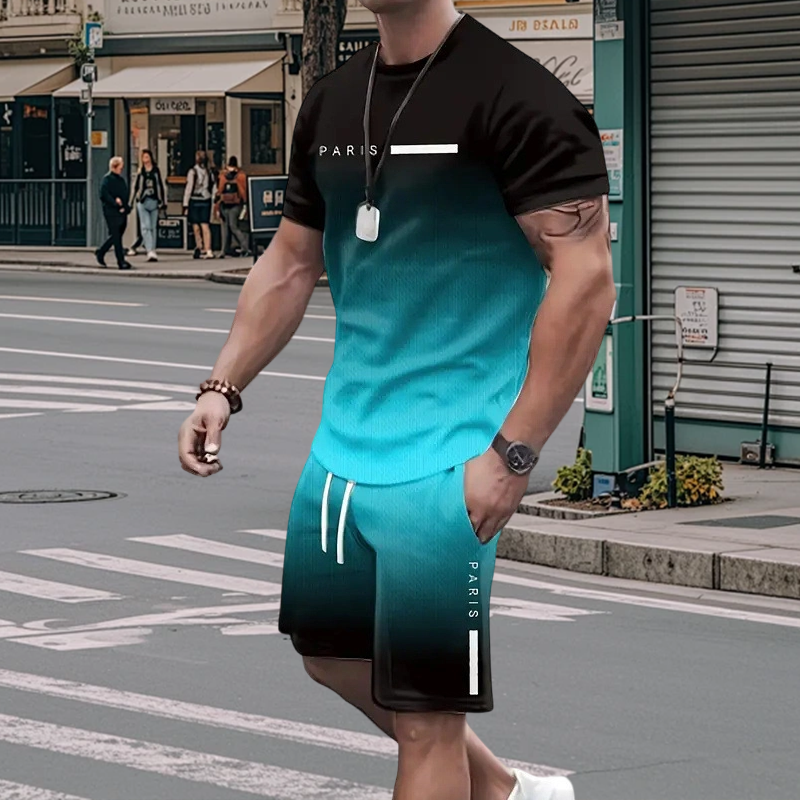 🏆Summer Cool Deal: ONLY ￡15.99!!😎Men's Gradient Color T-Shirt & Shorts Set