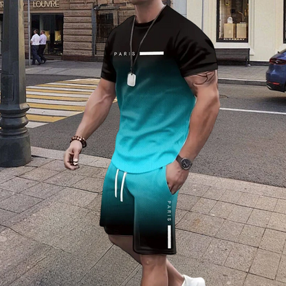 🏆Summer Cool Deal: ONLY ￡15.99!!😎Men's Gradient Color T-Shirt & Shorts Set