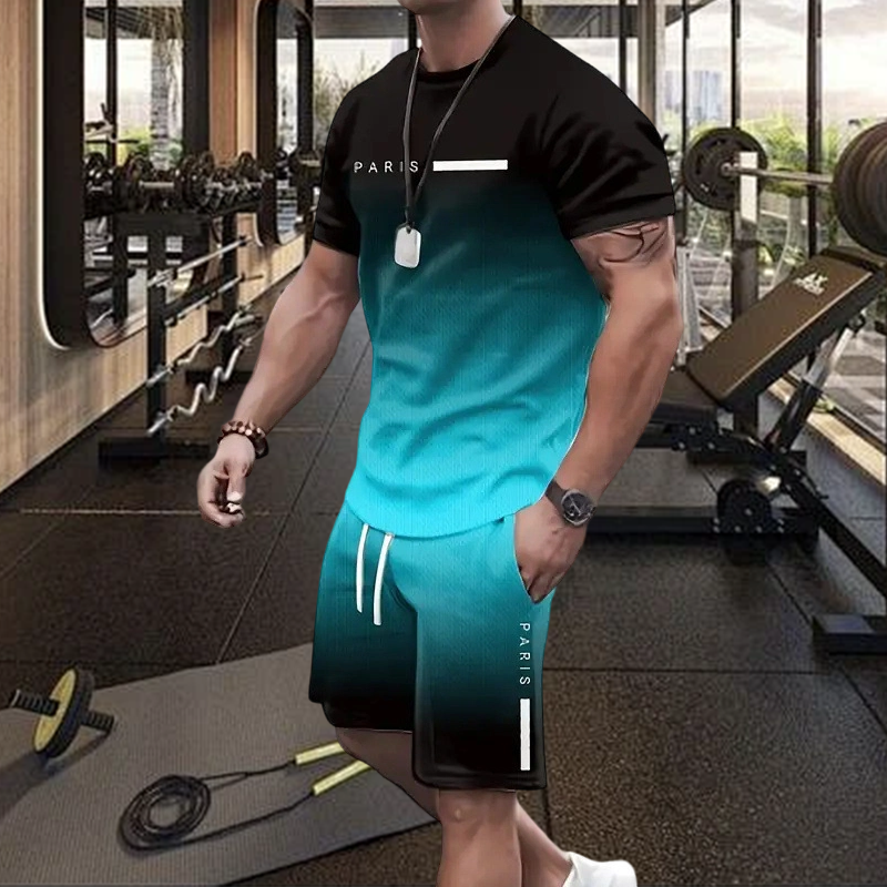 🏆Summer Cool Deal: ONLY ￡15.99!!😎Men's Gradient Color T-Shirt & Shorts Set