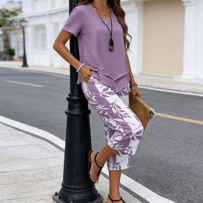 Last Chance:£15.99✨Women's 2-Piece Set✨Asymmetrical Top & Wide Leg Pants, Skin-friendly Fabric
