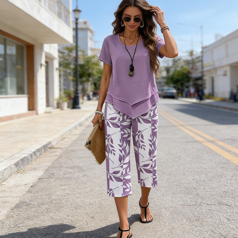 Last Chance:£15.99✨Women's 2-Piece Set✨Asymmetrical Top & Wide Leg Pants, Skin-friendly Fabric