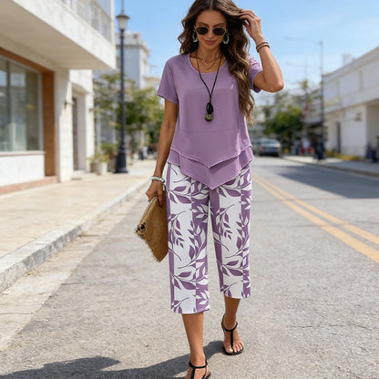 Last Chance:£15.99✨Women's 2-Piece Set✨Asymmetrical Top & Wide Leg Pants, Skin-friendly Fabric