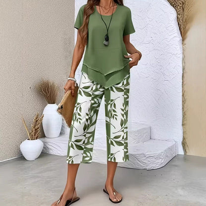 Last Chance:£15.99✨Women's 2-Piece Set✨Asymmetrical Top & Wide Leg Pants, Skin-friendly Fabric