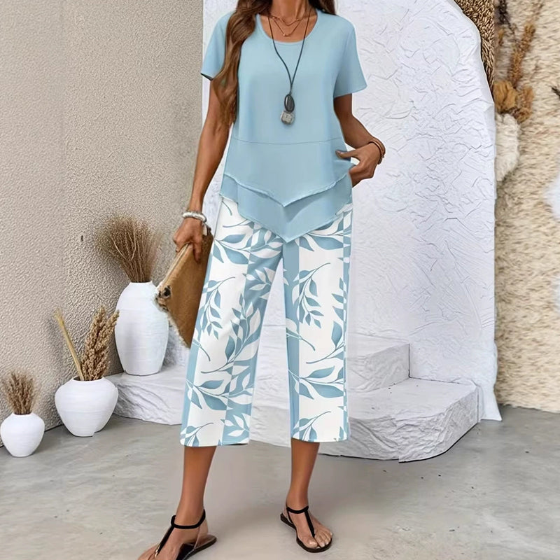Last Chance:£15.99✨Women's 2-Piece Set✨Asymmetrical Top & Wide Leg Pants, Skin-friendly Fabric