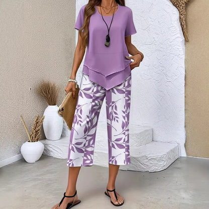 Last Chance:£15.99✨Women's 2-Piece Set✨Asymmetrical Top & Wide Leg Pants, Skin-friendly Fabric