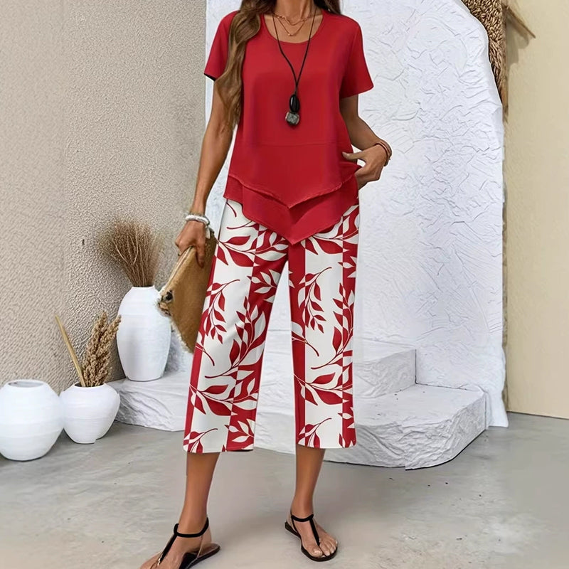 Last Chance:£15.99✨Women's 2-Piece Set✨Asymmetrical Top & Wide Leg Pants, Skin-friendly Fabric