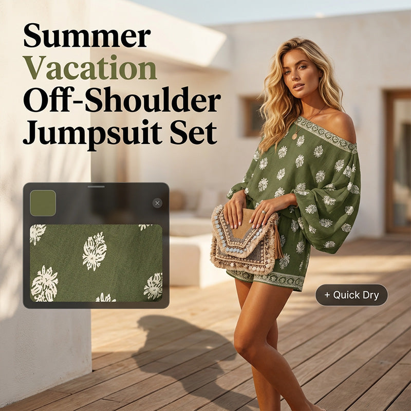 💕Limited Sale 70% OFF💕Bohemian Off-Shoulder Printed Jumpsuit Set