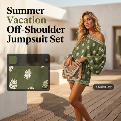 💕Limited Sale 70% OFF💕Bohemian Off-Shoulder Printed Jumpsuit Set