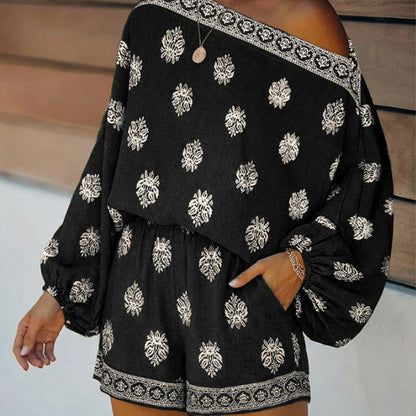 💕Limited Sale 70% OFF💕Bohemian Off-Shoulder Printed Jumpsuit Set
