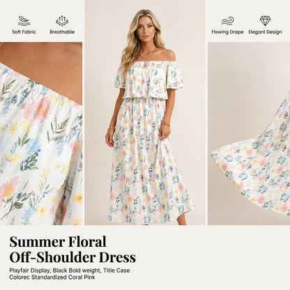 ⏰Last Day Sale 50% OFF💃Women's Off-Shoulder Ruffled Side-Slit Maxi Dress with Pockets ✨