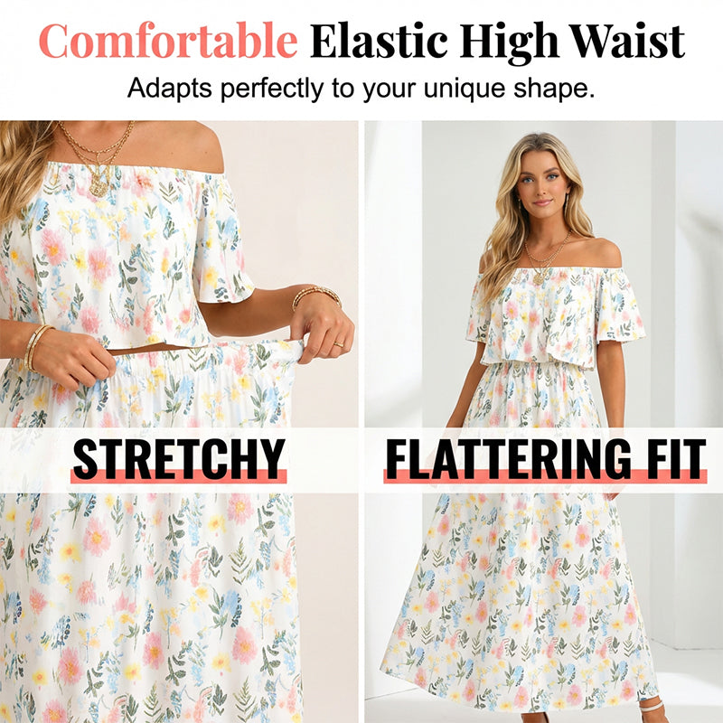 ⏰Last Day Sale 50% OFF💃Women's Off-Shoulder Ruffled Side-Slit Maxi Dress with Pockets ✨