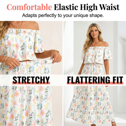⏰Last Day Sale 50% OFF💃Women's Off-Shoulder Ruffled Side-Slit Maxi Dress with Pockets ✨
