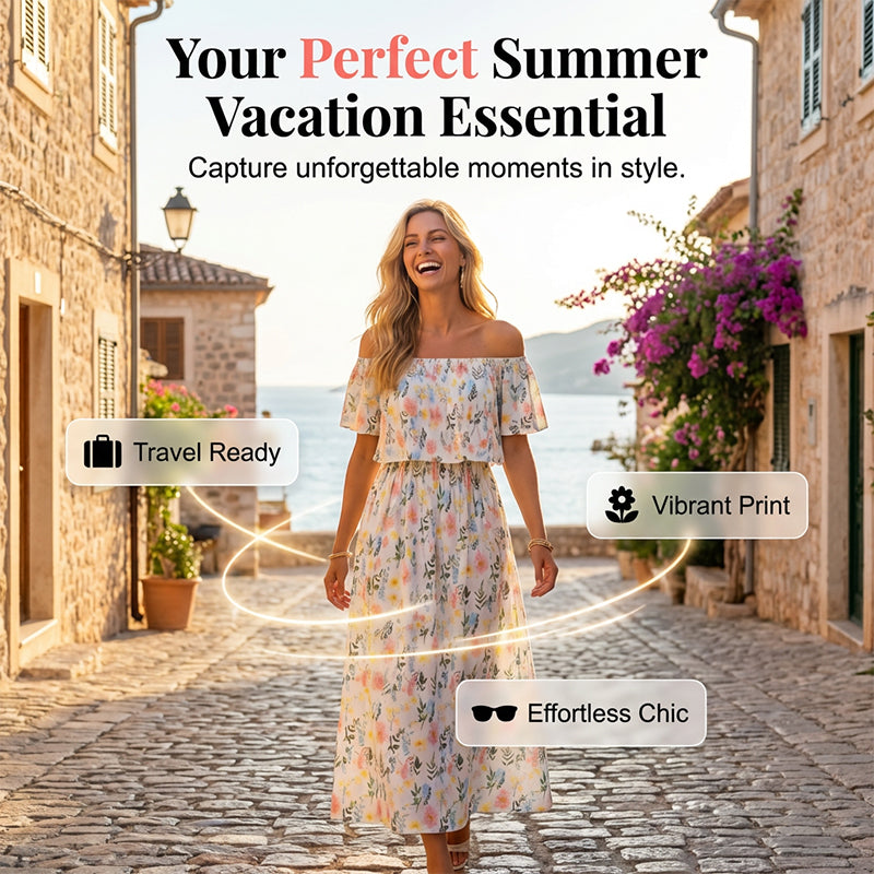 ⏰Last Day Sale 50% OFF💃Women's Off-Shoulder Ruffled Side-Slit Maxi Dress with Pockets ✨