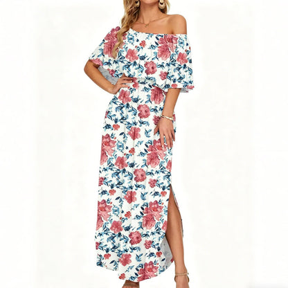 ⏰Last Day Sale 50% OFF💃Women's Off-Shoulder Ruffled Side-Slit Maxi Dress with Pockets ✨