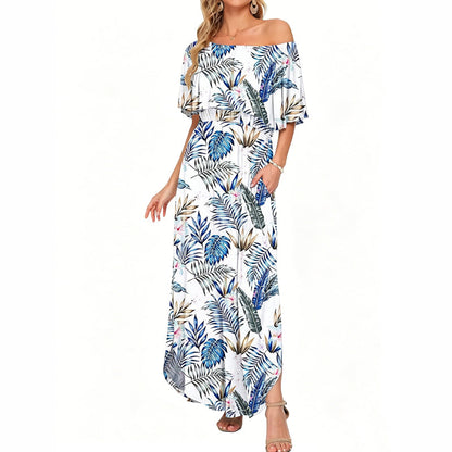 ⏰Last Day Sale 50% OFF💃Women's Off-Shoulder Ruffled Side-Slit Maxi Dress with Pockets ✨