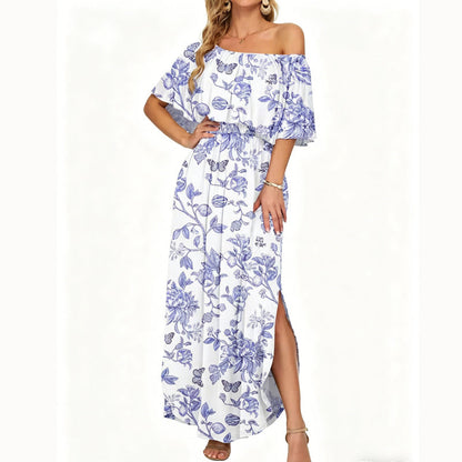 ⏰Last Day Sale 50% OFF💃Women's Off-Shoulder Ruffled Side-Slit Maxi Dress with Pockets ✨