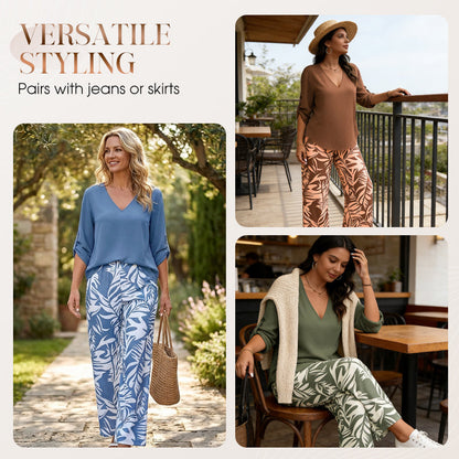 🌿Summer Cool Deal: 70% OFF!!🌿Women's V-Neck Blouse & Printed Wide-Leg Pants Set💃