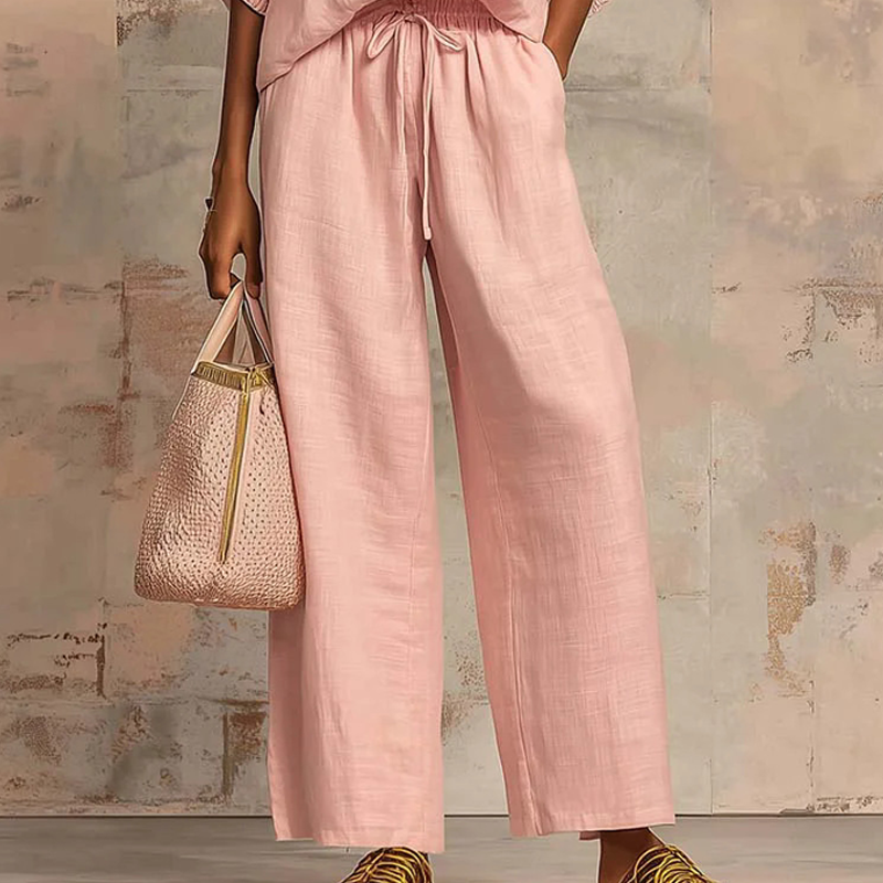 👚 LIMITED-TIME 70% OFF! 👖 Women's Solid Color 2-Piece Tracksuit – Puff Sleeve, Wide Leg, Zipper Detail ✨