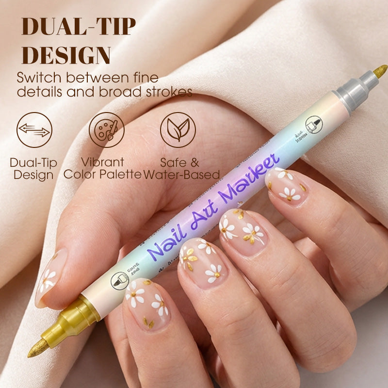 🎨Last Day Special Price:£ 8.99💞50K+ SOLD!✨Dual-Tip Nail Art Marker Pen Set Quick‑dry, no UV lamp. Fine & brush tips. 12/24 vibrant colors. Easy DIY at home. No smudges, just art! 💅🖌️
