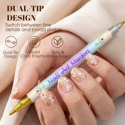 🎨Last Day Special Price:£ 8.99💞50K+ SOLD!✨Dual-Tip Nail Art Marker Pen Set Quick‑dry, no UV lamp. Fine & brush tips. 12/24 vibrant colors. Easy DIY at home. No smudges, just art! 💅🖌️