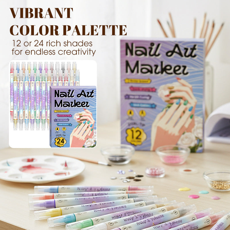 🎨Last Day Special Price:£ 8.99💞50K+ SOLD!✨Dual-Tip Nail Art Marker Pen Set Quick‑dry, no UV lamp. Fine & brush tips. 12/24 vibrant colors. Easy DIY at home. No smudges, just art! 💅🖌️