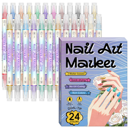 🎨Last Day Special Price:£ 8.99💞50K+ SOLD!✨Dual-Tip Nail Art Marker Pen Set Quick‑dry, no UV lamp. Fine & brush tips. 12/24 vibrant colors. Easy DIY at home. No smudges, just art! 💅🖌️