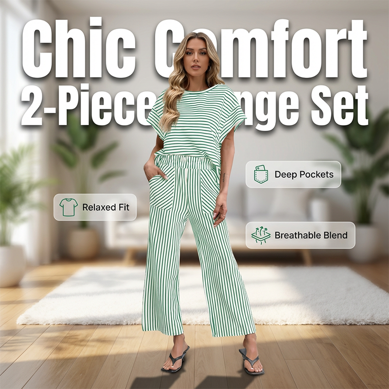 💕New Arrival 70% OFF🎀Striped Loungewear 2-Piece✨Women's Relaxed Lounge Set