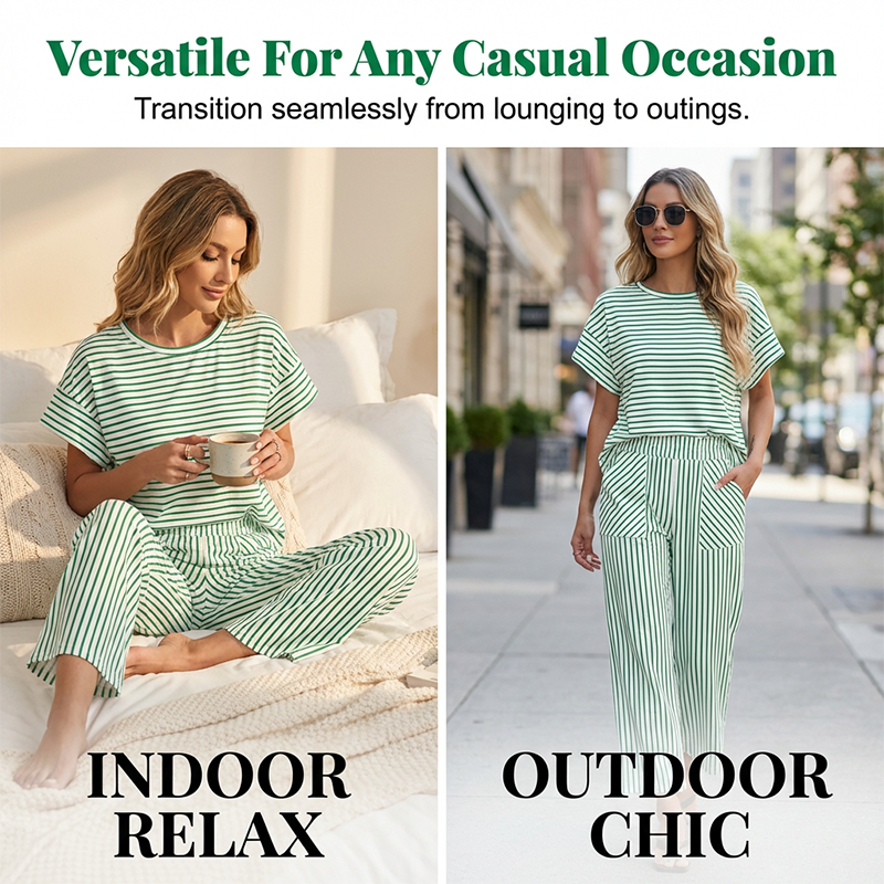 💕New Arrival 70% OFF🎀Striped Loungewear 2-Piece✨Women's Relaxed Lounge Set
