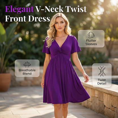 🌊SUMMER HOT SALE 70% OFF!✨Twisted V-Neck Midi Dress – Effortlessly Elegant with Functional Pockets 🌸