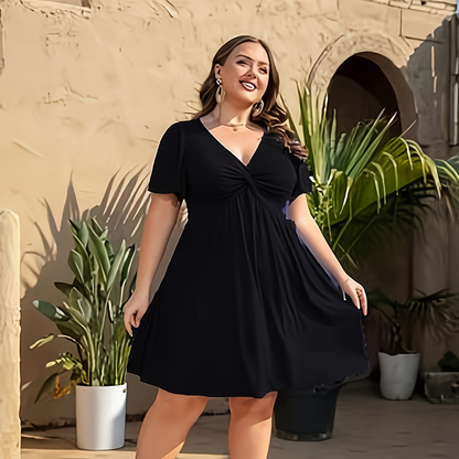 🌊SUMMER HOT SALE 70% OFF!✨Twisted V-Neck Midi Dress – Effortlessly Elegant with Functional Pockets 🌸