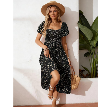 🔥2026 Summer Hot Sale 50% OFF!✨Square Neck Floral Midi Dress – Smocked Bodice, Flowy Tiered Skirt, Romantic🌸