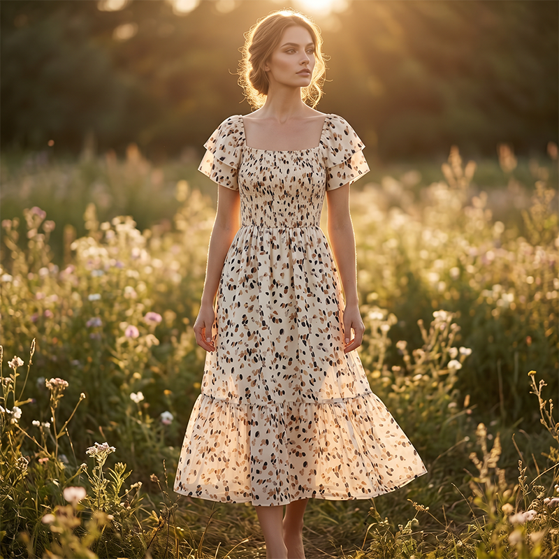 🔥2026 Summer Hot Sale 50% OFF!✨Square Neck Floral Midi Dress – Smocked Bodice, Flowy Tiered Skirt, Romantic🌸