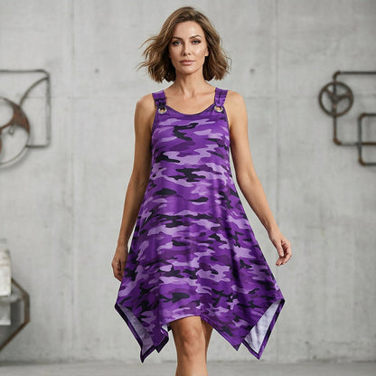 👗 LIMITED-TIME 70% OFF! ✨ Sleeveless Camouflage Dress – Asymmetrical Hem, Edgy Style, Unique 🍂