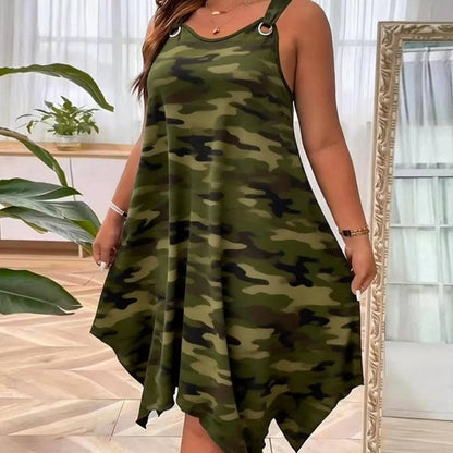 👗 LIMITED-TIME 70% OFF! ✨ Sleeveless Camouflage Dress – Asymmetrical Hem, Edgy Style, Unique 🍂