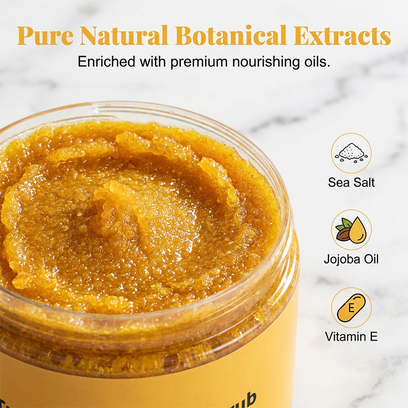 🛁50% OFF🧴 Turmeric Brightening Body Scrub | Natural Sea Salt Exfoliation · Nourishing Jojoba Oil · Fades Dullness · For Face and Body