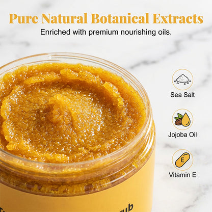 🛁50% OFF🧴 Turmeric Brightening Body Scrub | Natural Sea Salt Exfoliation · Nourishing Jojoba Oil · Fades Dullness · For Face and Body