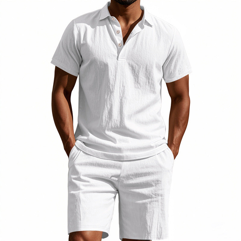👕 LIMITED-TIME 50% OFF! 💥 Men's Casual Top & Shorts 2-Piece Set – Linen Blend, Lapel Collar, Elastic Waist ✨