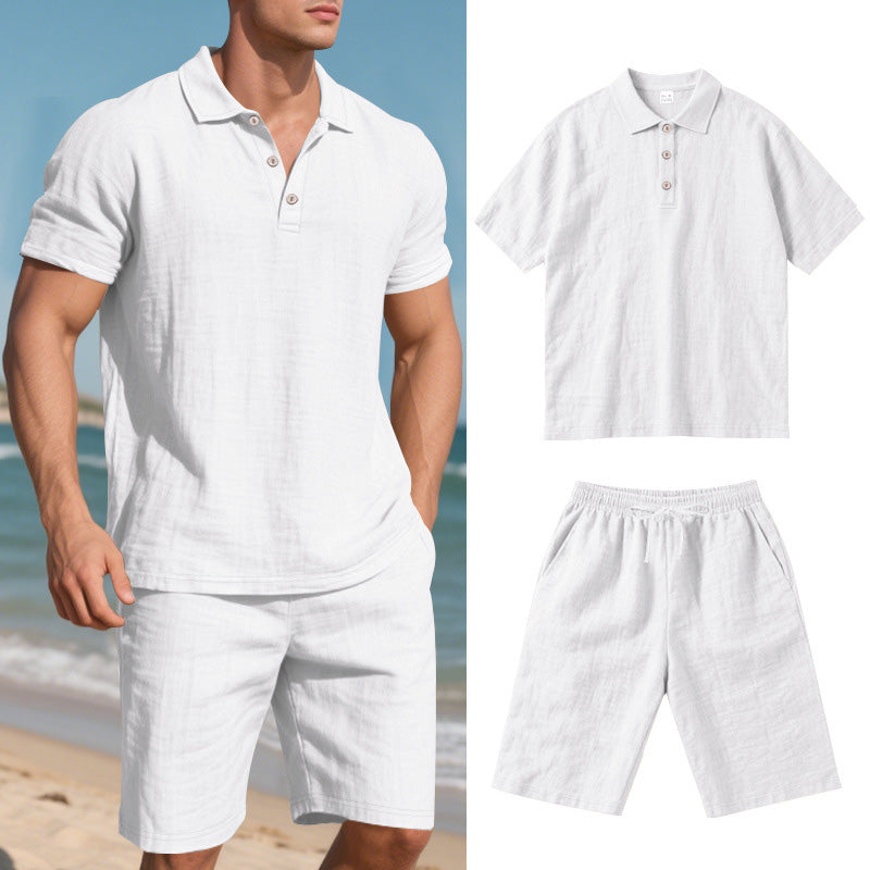 👕 LIMITED-TIME 50% OFF! 💥 Men's Casual Top & Shorts 2-Piece Set – Linen Blend, Lapel Collar, Elastic Waist ✨
