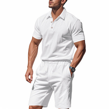 👕 LIMITED-TIME 50% OFF! 💥 Men's Casual Top & Shorts 2-Piece Set – Linen Blend, Lapel Collar, Elastic Waist ✨
