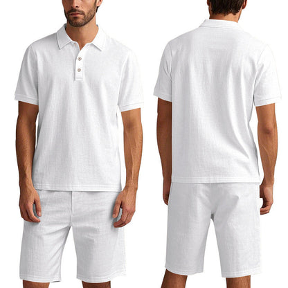 👕 LIMITED-TIME 50% OFF! 💥 Men's Casual Top & Shorts 2-Piece Set – Linen Blend, Lapel Collar, Elastic Waist ✨