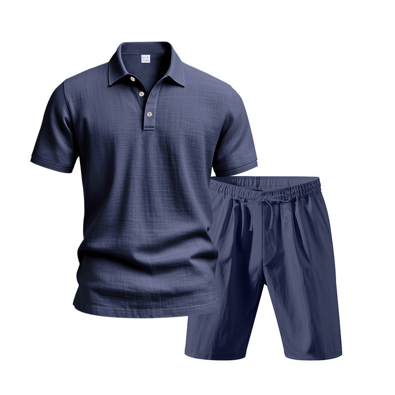 👕 LIMITED-TIME 50% OFF! 💥 Men's Casual Top & Shorts 2-Piece Set – Linen Blend, Lapel Collar, Elastic Waist ✨